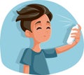 Teen Boy Using Hairspray Vector Cartoon