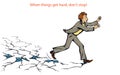 When things get hard, don`t stop! A man runs on breaking ice. Vector drawing Royalty Free Stock Photo