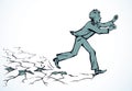 When things get hard, don`t stop! A man runs on breaking ice. Vector drawing Royalty Free Stock Photo