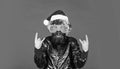 Funny man with beard. Christmas spirit. Cheerful clown colorful hairstyle. Winter holidays. Sorry Santa, Naughty just