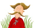 Funny man with big mustache and scissors Royalty Free Stock Photo