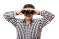 Funny man with binocular. Royalty Free Stock Photo
