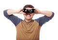 Funny man with binocular. On white background. Royalty Free Stock Photo