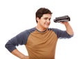 Funny man with binocular. On white background. Royalty Free Stock Photo