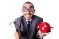 Funny man breaking his piggy bank Royalty Free Stock Photo