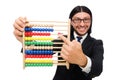 The funny man with calculator and abacus Royalty Free Stock Photo