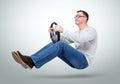 Funny man car driver with a wheel. Dummy on road concept Royalty Free Stock Photo