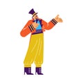 Funny man in costume performing at circus, flat vector illustration isolated on white background.