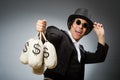 The funny man with dollar sacks Royalty Free Stock Photo