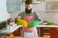 funny man making toasts for morning breakfast