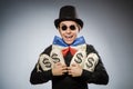 The funny man with money dollar sacks Royalty Free Stock Photo