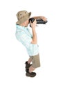 Funny man photographer making picture by camera. Royalty Free Stock Photo