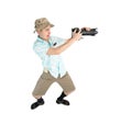 Funny man photographer making picture by camera. Royalty Free Stock Photo