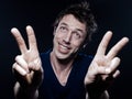 Funny Man Portrait victory sign Royalty Free Stock Photo