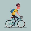 Funny Man Ride A Bike. Vintage Bicycle. Cartoon Vector Illustration
