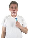 Funny Man Shave Face Full of Shaving Cuts Isolated