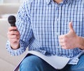 Funny man singing songs in karaoke at home Royalty Free Stock Photo