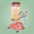 Funny man training on indoor bike trainer