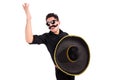 Funny man wearing mexican sombrero hat isolated Royalty Free Stock Photo