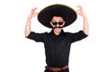 Funny man wearing mexican sombrero hat isolated Royalty Free Stock Photo