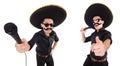 The funny man wearing mexican sombrero hat isolated on white Royalty Free Stock Photo