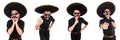 The funny man wearing mexican sombrero hat isolated on white Royalty Free Stock Photo