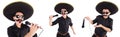 The funny man wearing mexican sombrero hat isolated on white Royalty Free Stock Photo