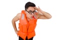 The funny man wearing orange safety vest Royalty Free Stock Photo