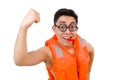 The funny man wearing orange safety vest Royalty Free Stock Photo