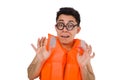 The funny man wearing orange safety vest Royalty Free Stock Photo