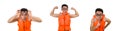 Funny man wearing orange safety vest Royalty Free Stock Photo