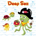 Funny marine animals cartoon as underwater pirates Royalty Free Stock Photo