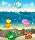 Funny marine family in the sea.