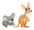 Funny marsupials, koala and kangaroo