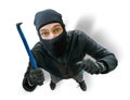 Funny masked robber or thief. View from top or from hidden camera