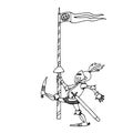 Funny medieval knight in metal armor with a spear and a helmet with feathers walks