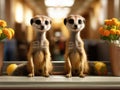 Funny meerkats, Suricata suricatta animals on the hotel reception