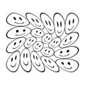 Funny melted distorted outline smile face. Psychedelic groovy trippy retro graphic print. Positive y2k trendy black and