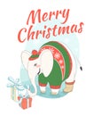Funny Merry Christmas card with elephant wearing cute sweater an