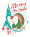 Funny Merry Christmas card with elephant wearing cute sweater an