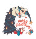 Funny Merry Christmas card with koala wearing cute sweater and h