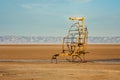 A funny metallic chair at the large salt lake Chott El Jerid Royalty Free Stock Photo