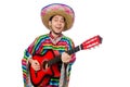 Funny mexican with guitar isolated on white