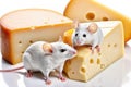 Funny mice sitting on a piece of cheese