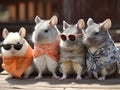 Funny Mice Wearing Shawls And Sunglasses, Sitting In Row