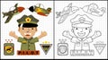 Smiling soldier cartoon with military planes