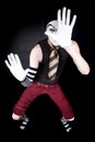 Funny mime in white gloves Royalty Free Stock Photo