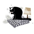 Funny minimailstic Cristmas composition with cat, lamp, clanket, and christmas tree branches. Time to Hygge Vector