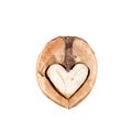 Funny Minimalistic Saint Valentine Day concept, open half of walnut with core looking like heart or owl