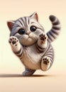 Funny mischievous cartoon striped kitten